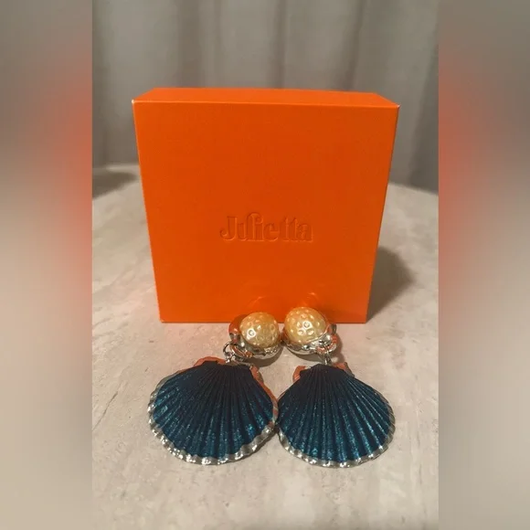 Julietta Azul Pearl & Shell Statement Earrings | Silver/Blue - Picture 1 of 5